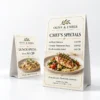 Two custom printed restaurant table talkers featuring Olive & Ember menu specials on a white background.