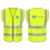 Front and back views of a neon yellow high-visibility safety vest with silver reflective strips and custom logo printing.
