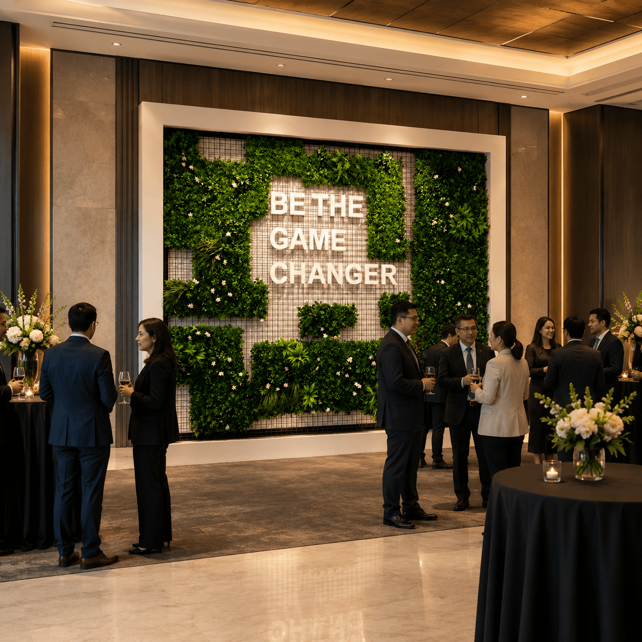 Backdrop with Custom Text & Artificial Grass People