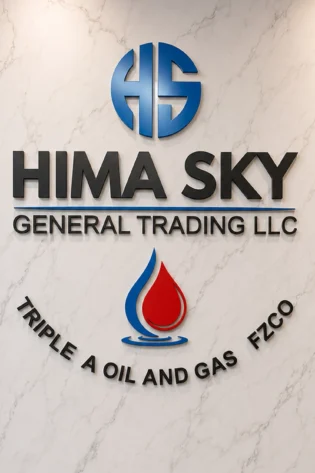 10mm acrylic 3D office reception signage in Dubai with painted logo and letters on marble wall