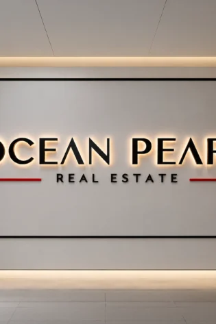 3D backlit aluminium office wall signage with halo glow for real estate company in Dubai