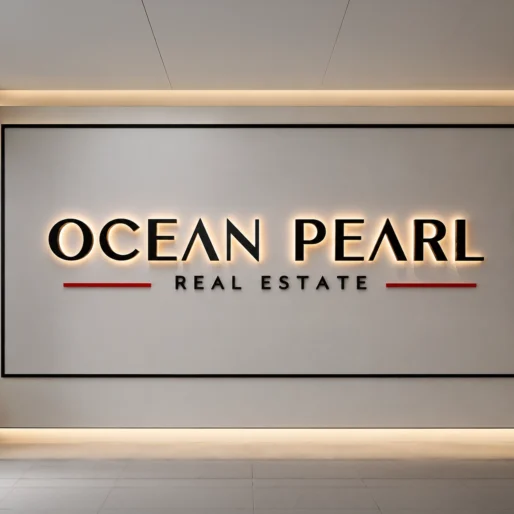 3D backlit aluminium office wall signage with halo glow for real estate company in Dubai
