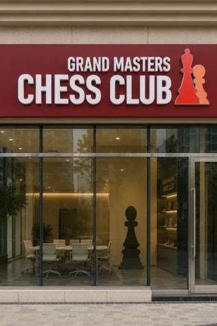 ACP cladding box signage in Dubai with 7cm channelium frontlit letters for chess club storefront