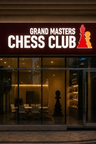 ACP cladding box signage in Dubai with 7cm channelium frontlit letters for chess club storefront