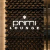 Aluminium frontlit 3D letter signage in Dubai for Primi Lounge on decorative wooden feature wall