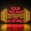 LED neon sign in Dubai with 10mm clear acrylic backing and red yellow neon light on black wall