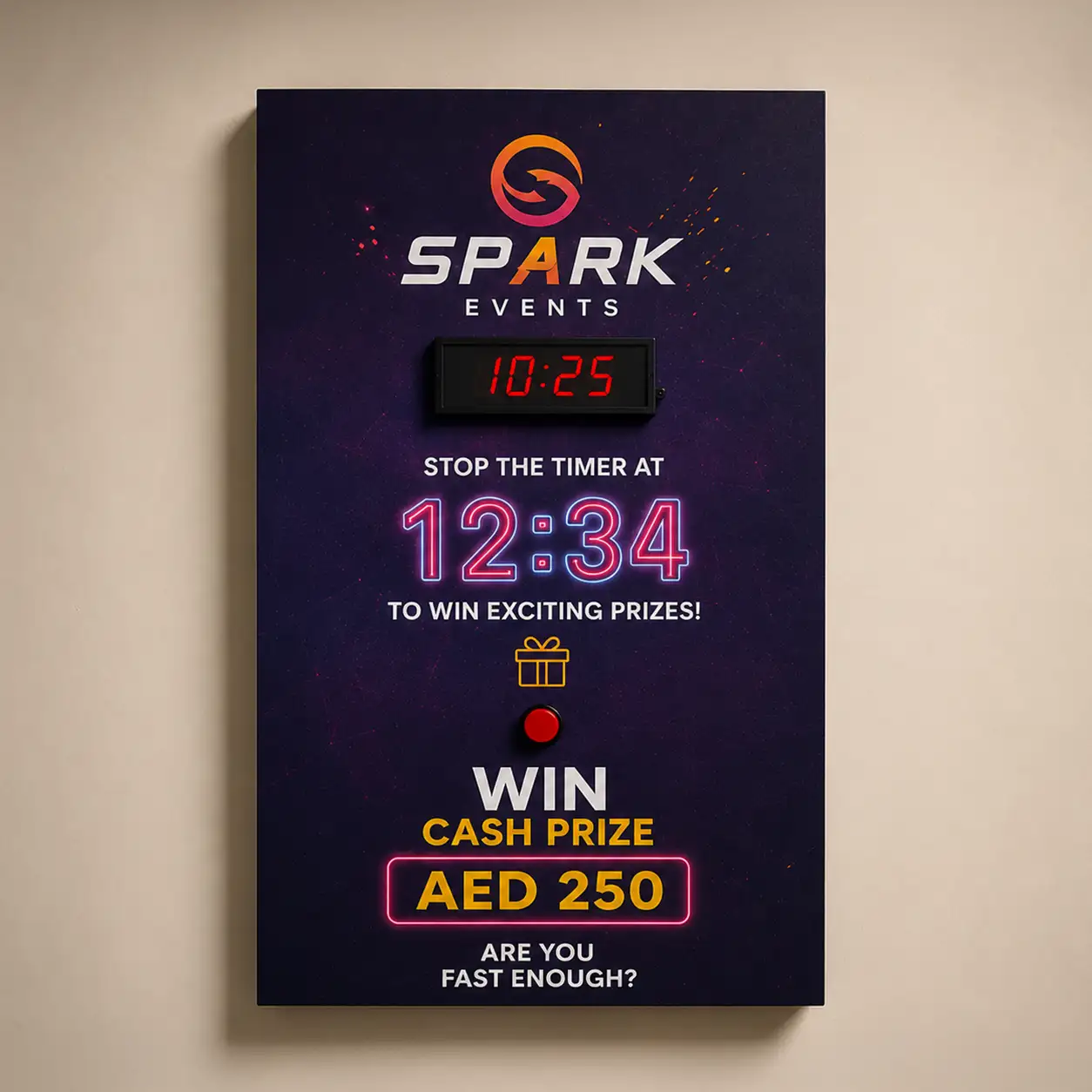 reaction-timer-front Front view of custom wall mounted reaction timer challenge game for events
