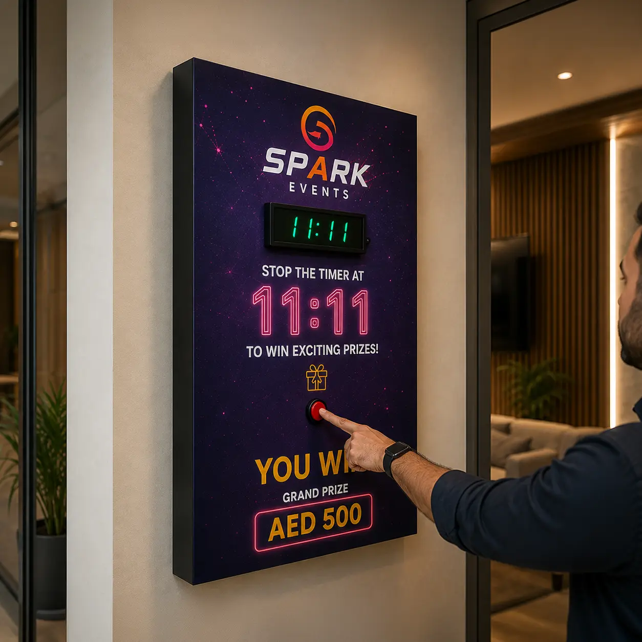 reaction-timer Custom wall mounted timer challenge game with LED display and push button